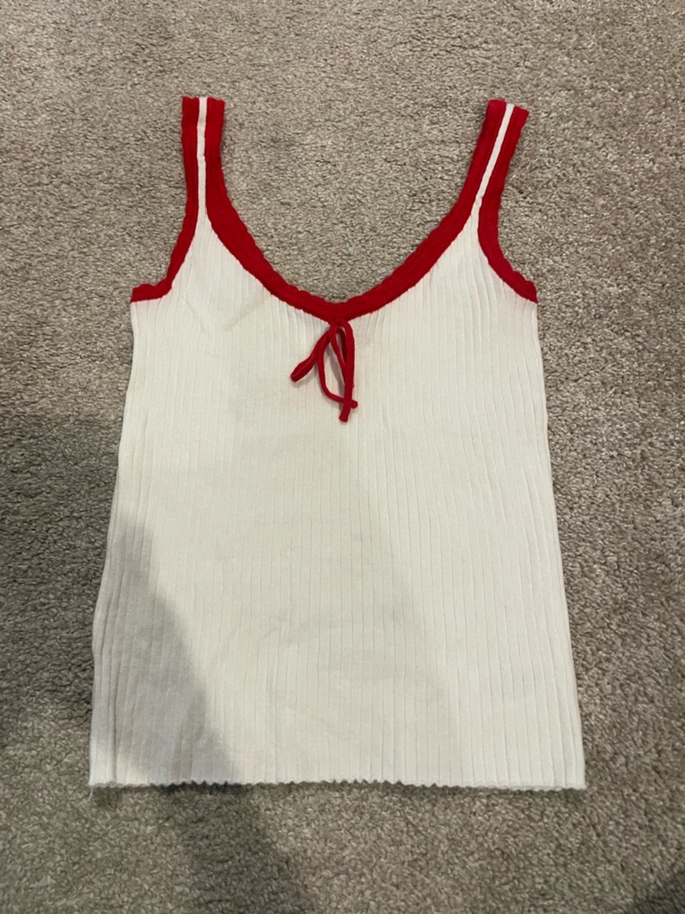Double Zero White Ribbed Tank with Red Trim and Front Tie